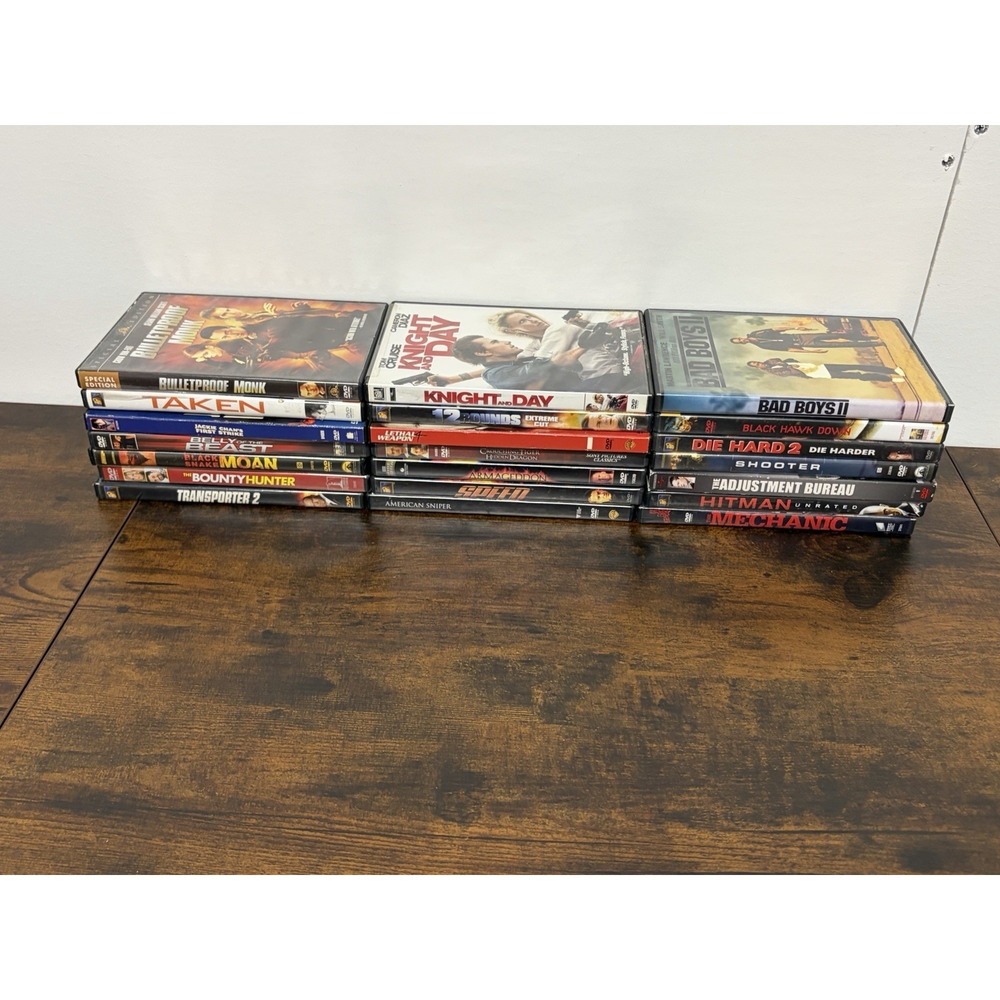 Action Movies DVD Lot 21 Titles - Taken, Speed, Bad Boys II, Hitman, Shooter Etc
